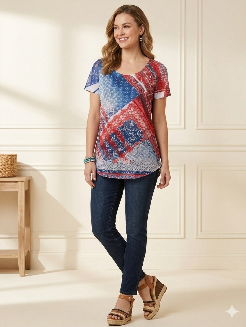 Farmers‎ Market Printed Short Sleeve Tee in Red & Blue